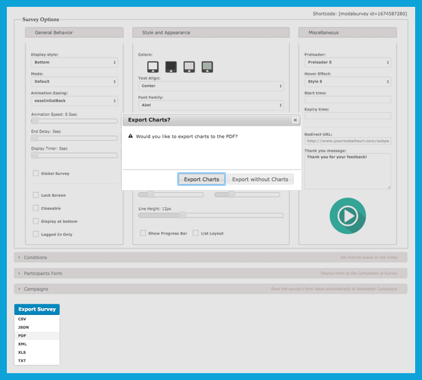 پرسشنامه شما را از پلاگین به PDF، JSON، CSV، XML، XLS ارسال کنید