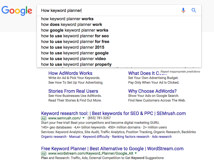 نحوه استفاده از google adwords keyword planner