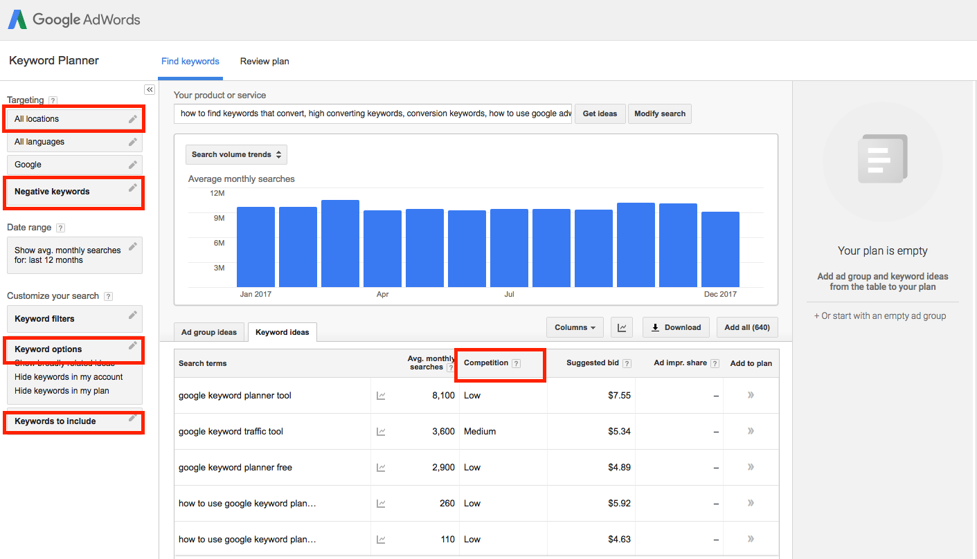 نحوه استفاده از google adwords keyword planner
