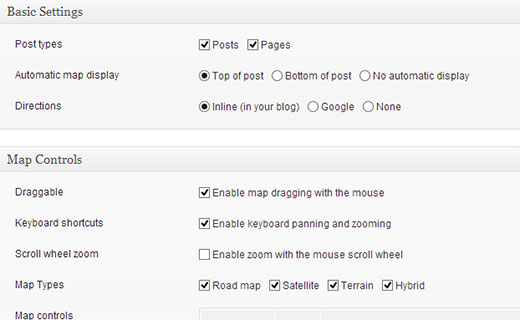 صفحه تنظیمات MapPress