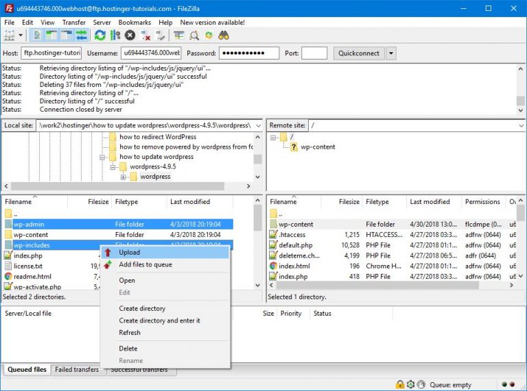 فایل Mengupload وردپرس از طریق FTP