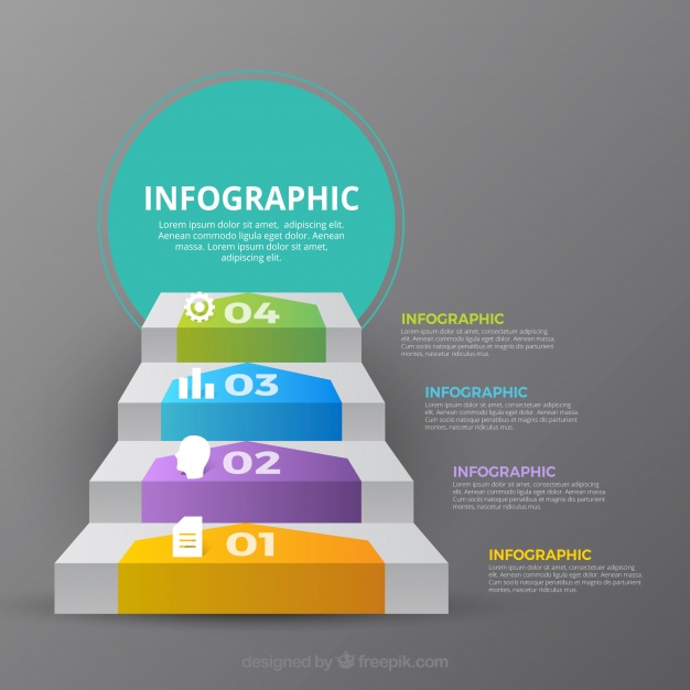 مجموعه ای از مراحل Inforgraphic با بسیاری از رنگ ها 
