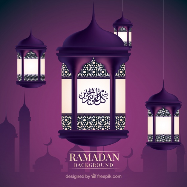 پس زمینه ماه رمضان با لامپ های واقع گرایانه 
