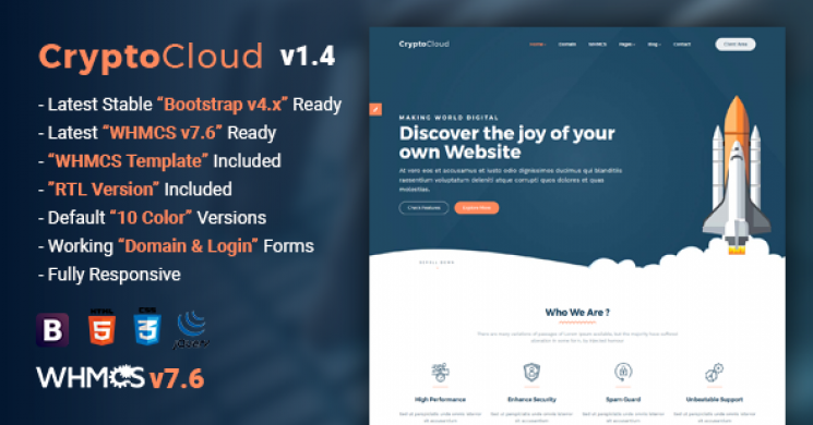 دانلود رایگان قالب HTML هاست CryptoCloud بهمراه WHMCS 