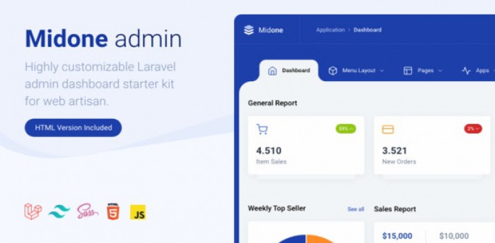 قالب html و laravel مدیریت midone رایگان ورژن 1.0.4