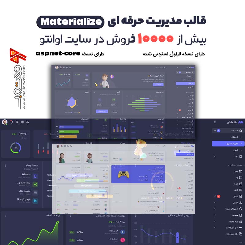 قالب html مدیریت materialize به همراه نسخه لاراول و asp core