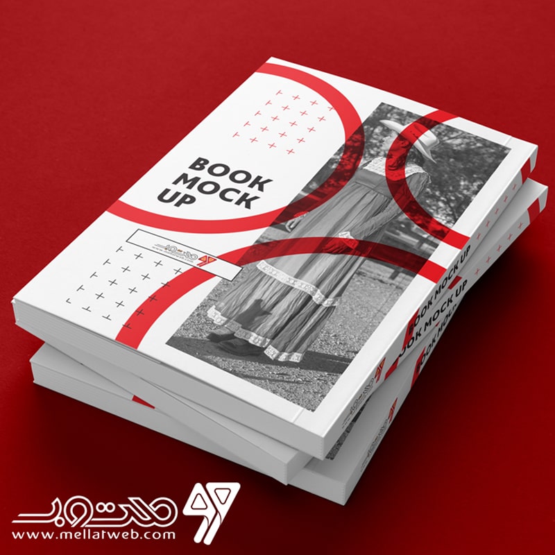 موکاپ (Mockup) قالب طرح لایه باز جلد کتاب، دو جلد