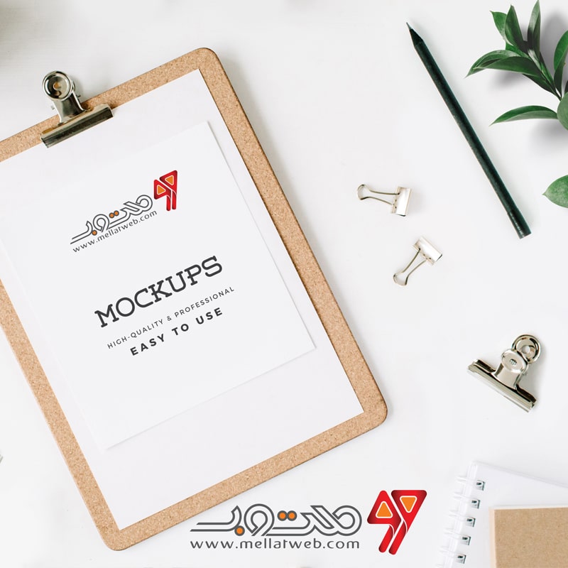 موکاپ (Mockup) طرح لایه باز اوراق اداری (ست اداری) - با زمینه کرم رنگ مهندسی