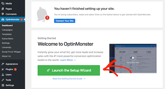 داشبورد OptinMonster را باز کنید